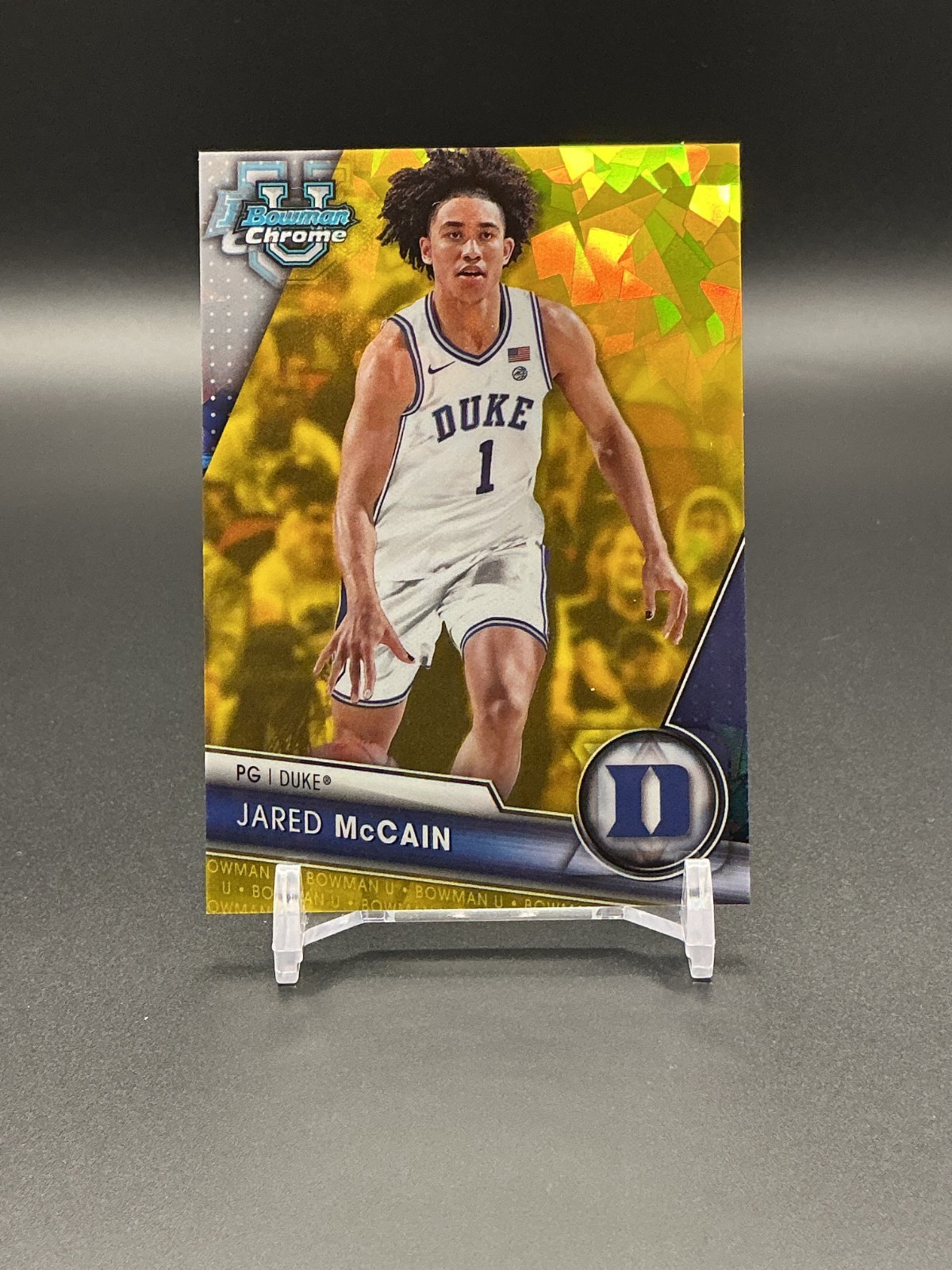 2023 Bowman University Chrome #18 Jared McCain - Yellow Sapphire /75