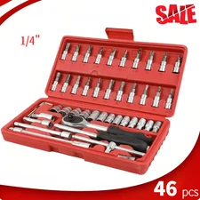 46-PCS 1/4" Ratchet Wrench Combination Socket Tool Set Kit Auto Car Repair Tool!
