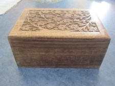 Carved Wood Box Urn Pets Memorial Ashes 7.5" x 5.5" x 3.5"