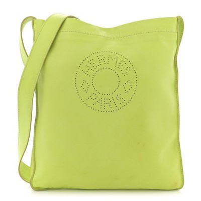 Pre-Owned HERMÈS Lambskin Clou De Selle Pouch Kiwi Shoulder Bag
