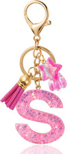 Resin Alphabet Initial Letter Keychain with Star Pendant and Tassel - Cute Bag C