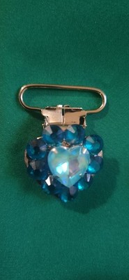 Irish dance number holder.  Glass Brooch Pin Metal  Heart Blue Jewelry for Feis