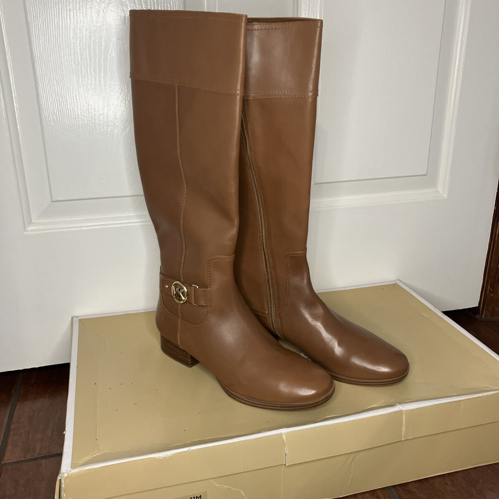 Tan Brown Leather Knee High Boots Size 10 Nib