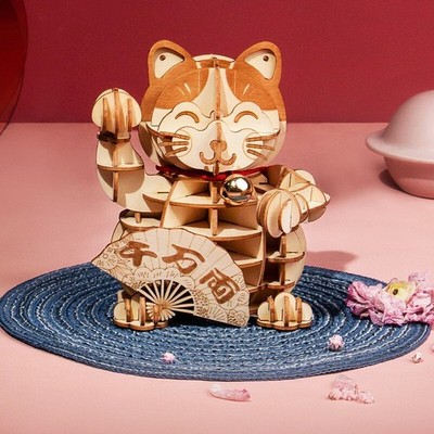 Robotime 3D Holzpuzzle Plutus Katze Zum Selbermachen Modellbausatz Glückskatze Geschenk