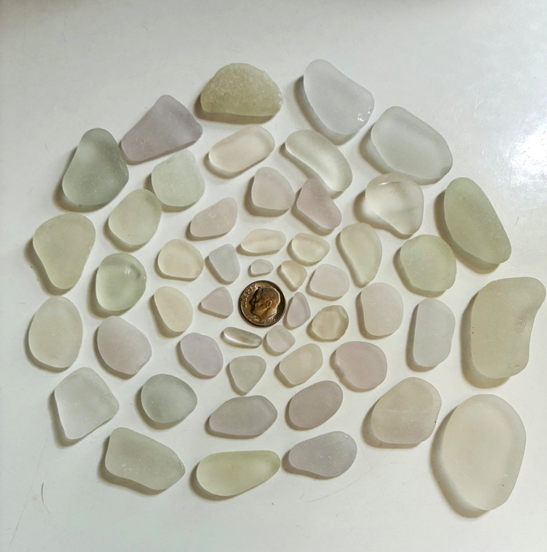 Lot of 49 Genuine Sea Beach Glass SURF TUMBLED LILAC Pastels LAVENDERS Grays