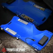 40"L Rolling Garage Shop Floor Creeper Blue w/ Dual Side Pockets & LED Light