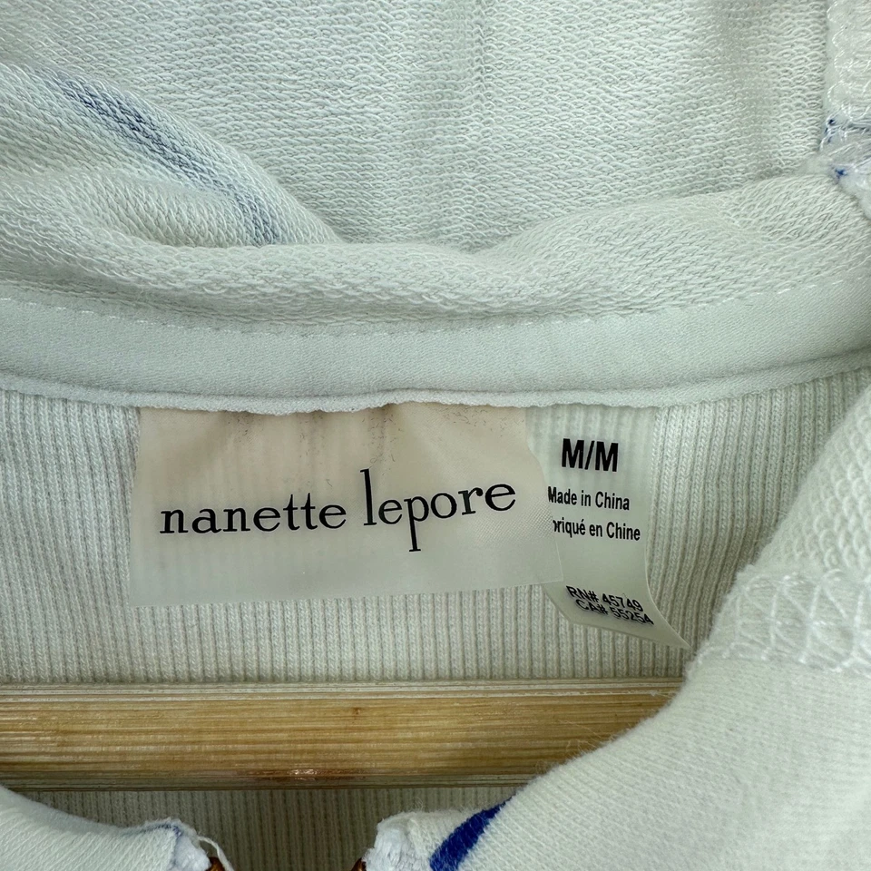 Sudadera con Capucha Nanette Lepore Sin Mangas Top Rayas Blanco Azul M Barco Náutico Preppy Foto 3 de 4