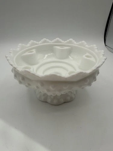 Vintage Fenton White Hobnail Milk Glass Six Candle Holder Centerpiece Bowl