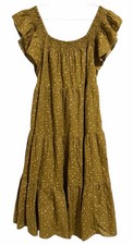 Madewell Ruffle-Sleeve Tiered Midi Dress in Daisy Stitch  Weathered Olive Size L