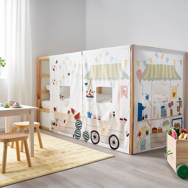 Nuevo patrón de puesto de mercado cortina de cama para niños Ikea KURA 45" raro