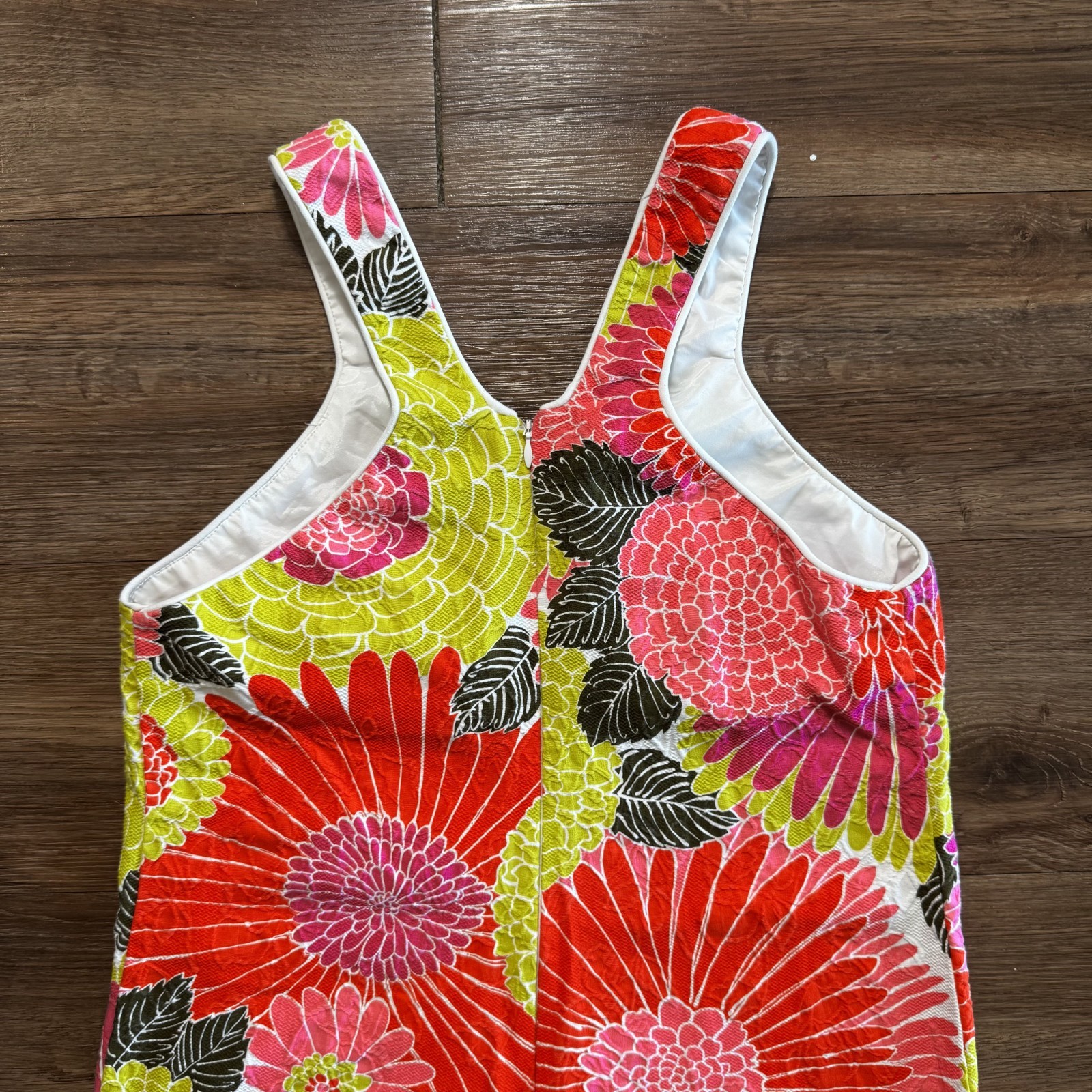 Trina Turk Demuth Dress Womens Size 8 Floral Pink Multicolor V Neck Mini Zipper