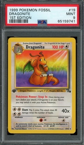 Dragonite Pokémon 1999 Fossil 1st Edition Non Holo Rare 19/62 WOTC PSA 9 MINT