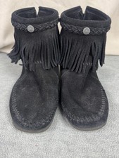 minnetonka black fringe ankle boots suede moccasin boots boho western