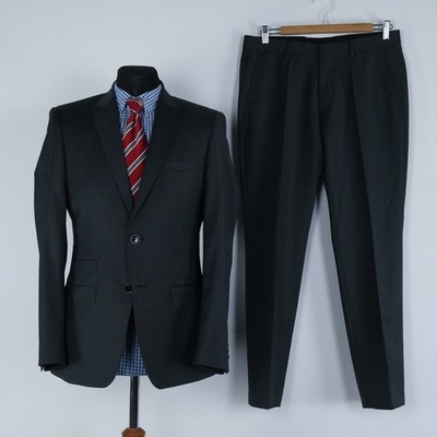 Mens Argyle Suit 38R US Size Trousers W32 L29 ROY ROBSON Grey Wool 2 Piece