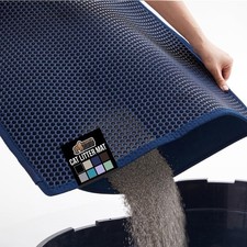 GORILLA GRIP Honeycomb Cat Litter Box Mat Two Layer Trapping Waste Mats NAVY