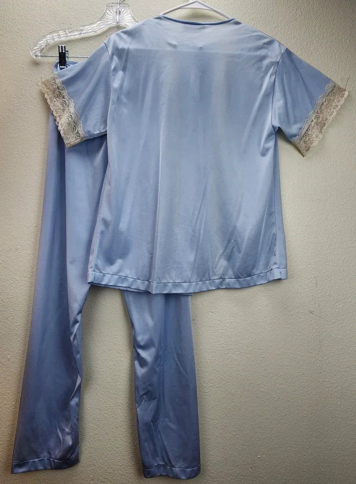 De Colección Sans Souci Lencería Pijama Parte Superior Inferior Conjunto Nylon Bebé Azul Blanco Encaje Talla S Foto 4 de 4