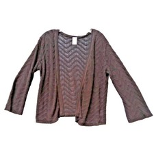 Time & Tru Lacy Black XL Womens Open Front Knit Cardigan Sweater Made in USA