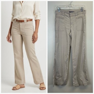 Level 99 Linen Blend Boot Cut Wide Leg Pants Lagenlook Neutral Sz 27 Minimalist