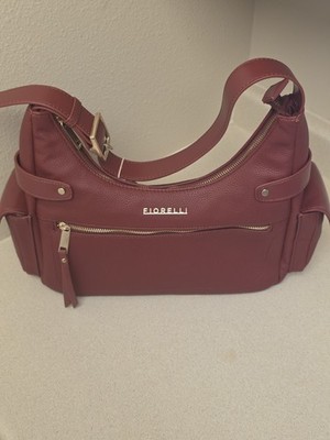 Fiorelli Women s Syrah Red Faux Leather Izzie Shoulder Bag  Zip & Snap Pockets
