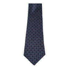Bera Pulitzer All Silk Tie Made in USA Blue Burgundy Geometric Foulard Necktie