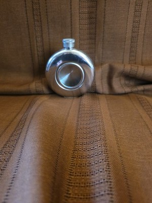 Viski Scope Stainless Steel Round Liquor Flask with Glass Viewing Window,