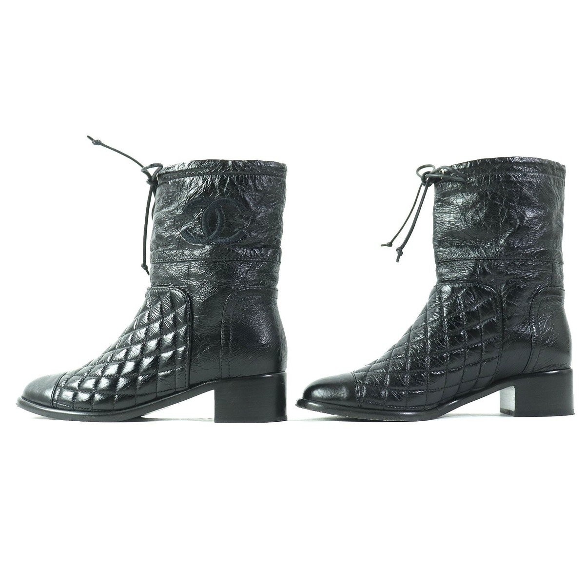 CHANEL G34096 Leather MATELASSE Short Boots 36 Black CHANEL G34096 Leather MATELASSE Short Boots 36 Black