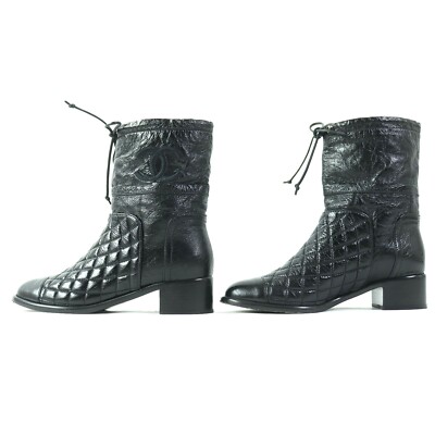 CHANEL G34096 Leather MATELASSE Short Boots 36 Black Women | eBay