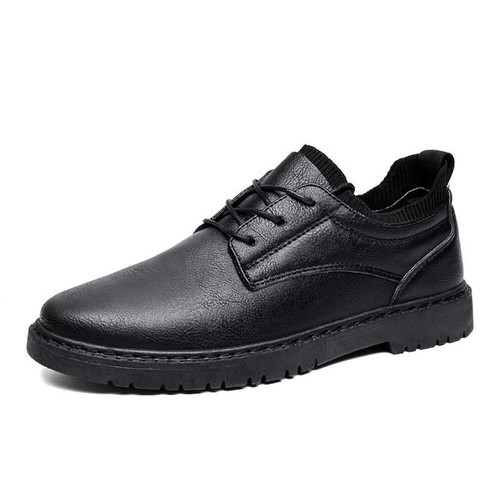 Men's Leather Work Shoes British Autumn Winter Lace-Up Round Toe Low Heel Sewing - Picture 15 of 22