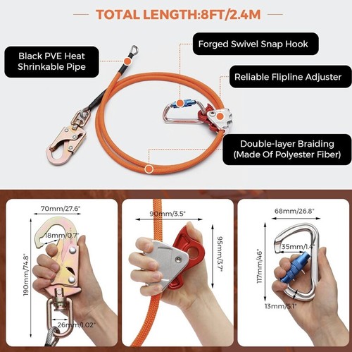 Imbracature di Sicurezza Nucleo Acciaio Flipline 1/2" x 8' Arborista Flipline Tree Climbing - Foto 4 di 9