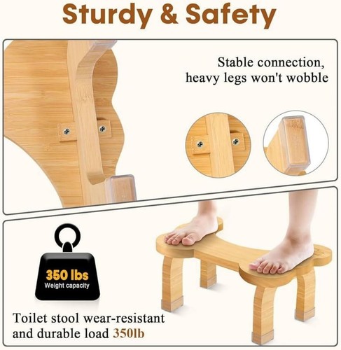 Bamboo Toilet Stool for Adults Kids 8.0 Bathroom Toilet Potty Stool Poop Stoo - Picture 5 of 9