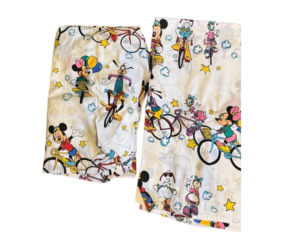Vintage 1990’s Mickey & Friends Tour De Mick Sheet Set For Twin & Pillow Bicycle - Image 3 of 4