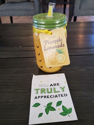 Hand Painted Mason Jar with Straw - Lemonade Mix - Basil Packet - Appreciation G