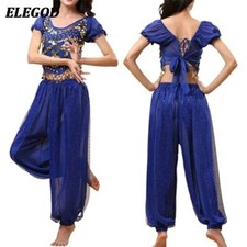 Ladies Belly Dance Costume Set Sequin Crop Top Harem Pants Outfit Set Oriental