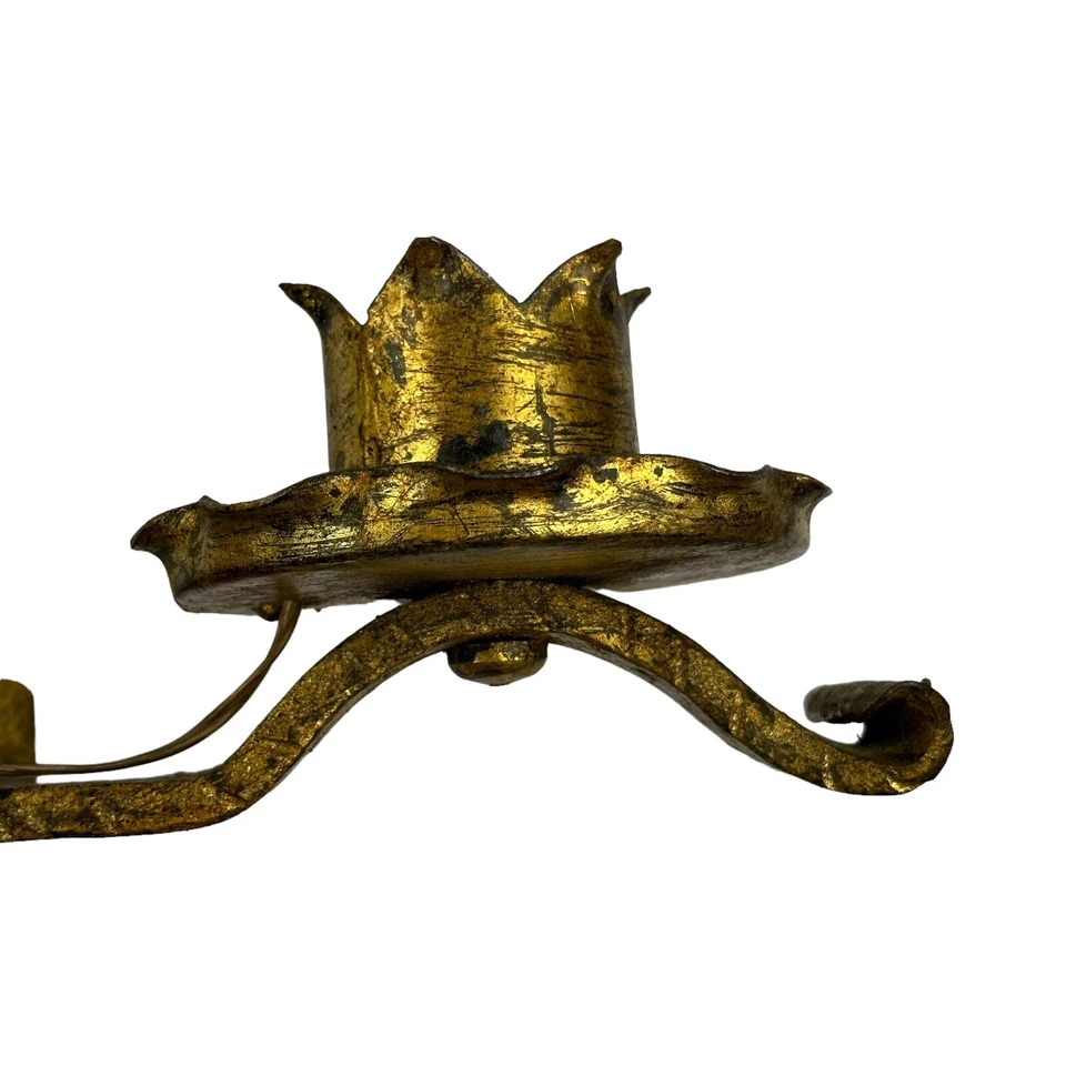 2 PC - Spanish Revival Hammered Double Wall Sconce Light Gold 14 X 16 - PAIR - Image 4 of 4