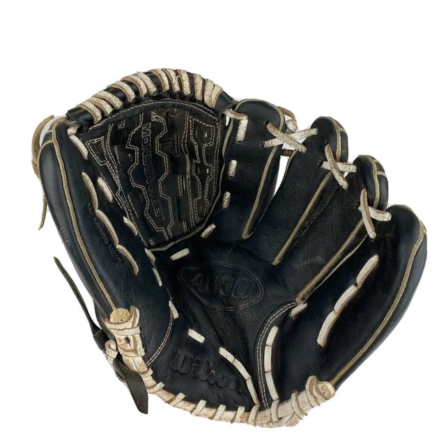 WILSON A600 12" LEATHER BASEBALL GLOVE BLACK W/WHITE LACING A0600