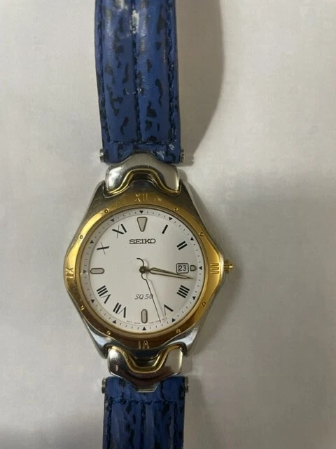 Orologio Uomo Seiko SQ 50 - Bicolore, Data, Cinturino Pelle - Batteria Nuova 7N32 - Foto 1 di 4