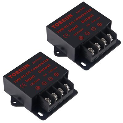 2 Pack DC Converter Step Down Regulator DC 12V 24V to DC 5V 15A 75W Regulated...