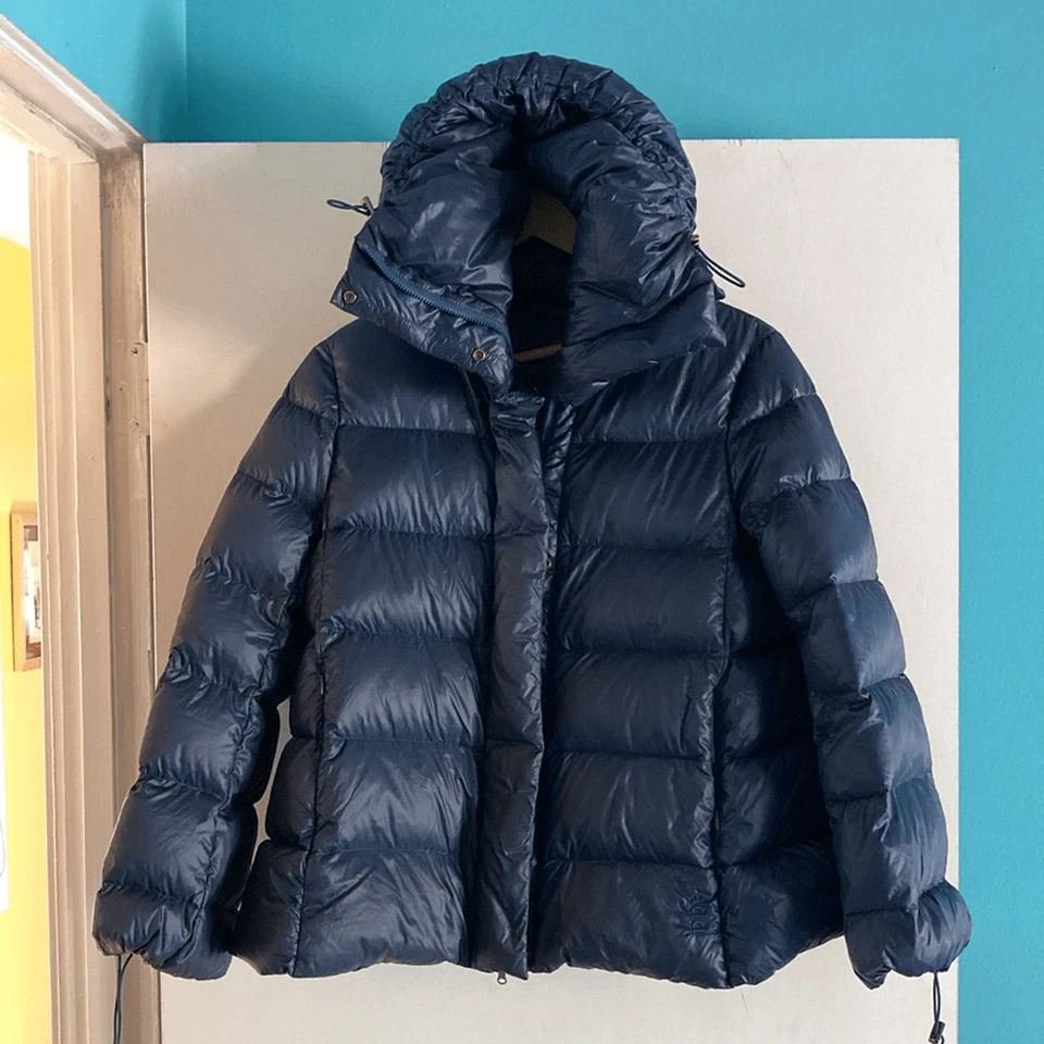 Add Italy Down Jacket Womens Size M Navy Blue Zip & Snap A Shape Cocoon - Image 3 of 4