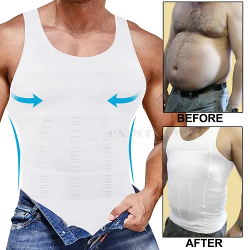 Body Shaper uomo pancia petto compressione camicia dimagrante canotta abs sport gilet - Foto 1 di 21
