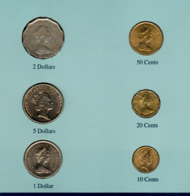 Coin Sets of All Nations Hong Kong 1980-1988 UNC $5 1988 $2,$1