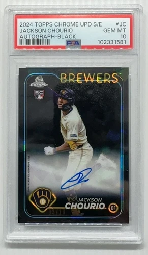 2024 Topps Chrome Update Sapphire Jackson Chourio Black Rookie Auto #3/10 PSA 10