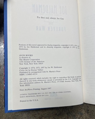 The Forever War Haldeman, Joe (Hardcover, 1997, First AvoNova Printing) - Picture 5 of 8