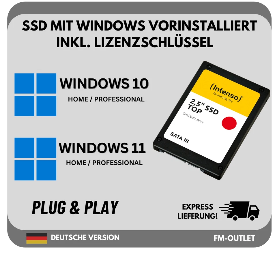 INTENSO SSD Festplatte mit vorinstallierten Windows 10 Windows 11 für PC Laptop Notebook