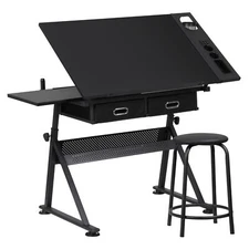 Drafting Table with Stool Height & Angle Adjustable Artist Craft Desk Black