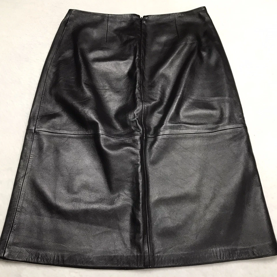 Falda de cuero GAP vintage para mujer 10 (30x25) negra lápiz de rodilla forrada en roca gótica '99 Foto 2 de 4