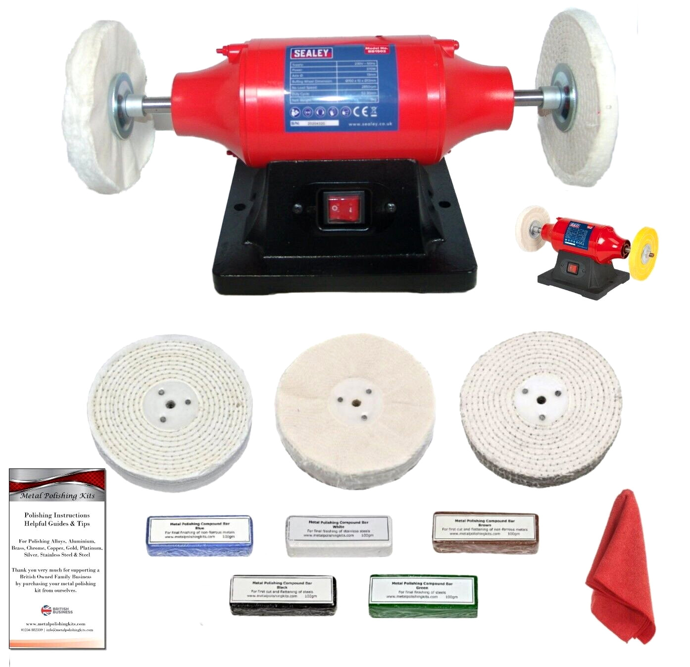 370W Metal Polisher Polishing Machine Aluminium Alloys Stainless 6"" Mops Sealey