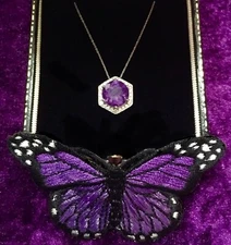 BNIB🎁18k wGOLD Art Deco style PENDANT/NECKLACE. 0.3tcw DIAMONDs +2.9ct AMETHYST