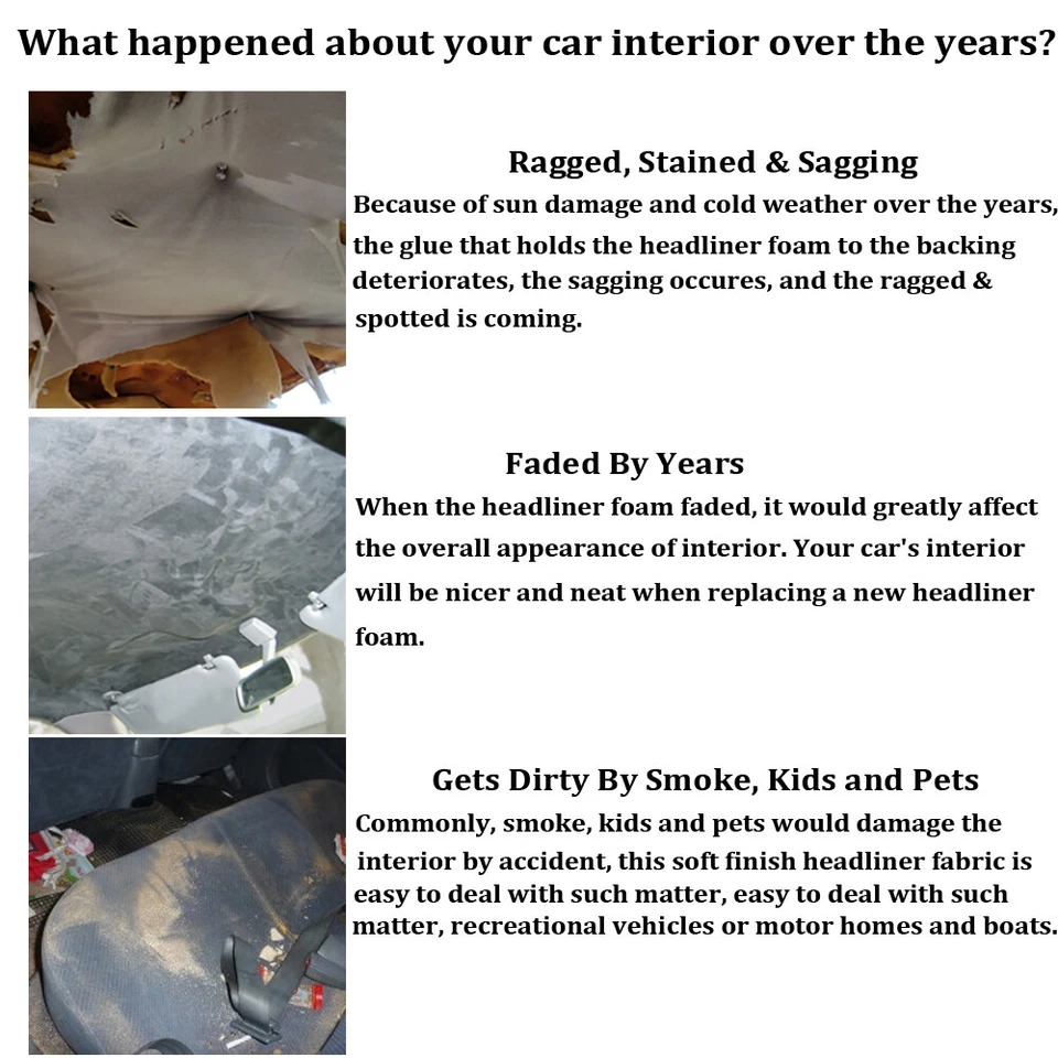 Upholstery Suede Headliner Fabric Car Ceiling Liner Sag/Broken/Tore/Rip Replace - Image 4 of 4