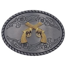 Golden Crossed Guns Design Silver Metal Belt Buckle