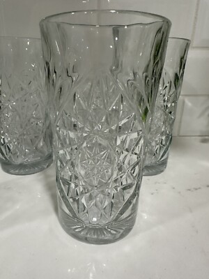 Vintage Libby USA Hobstar 6  Tall 16 oz.  Tea Glasses Star  Set 4